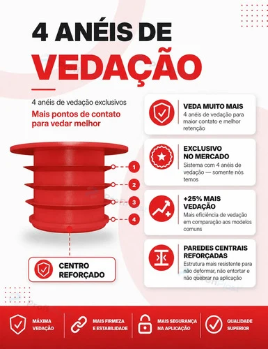 Batoque plástico tipo rolha 21 mm - Vermelho