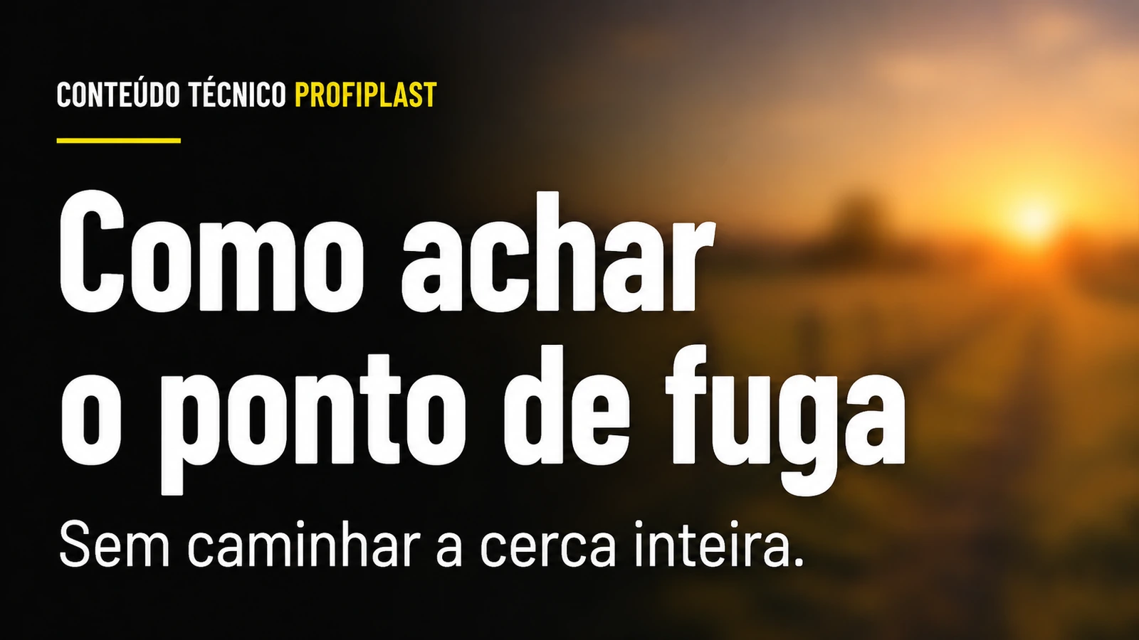 Capa gráfica com o título sobre como achar o ponto de fuga, sobre fundo rural desfocado ao entardecer.